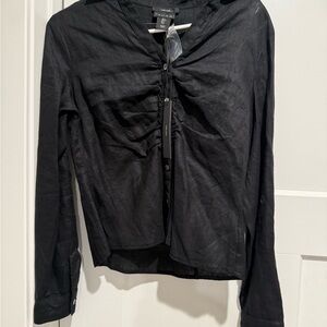 Tahari Black Linen Top
